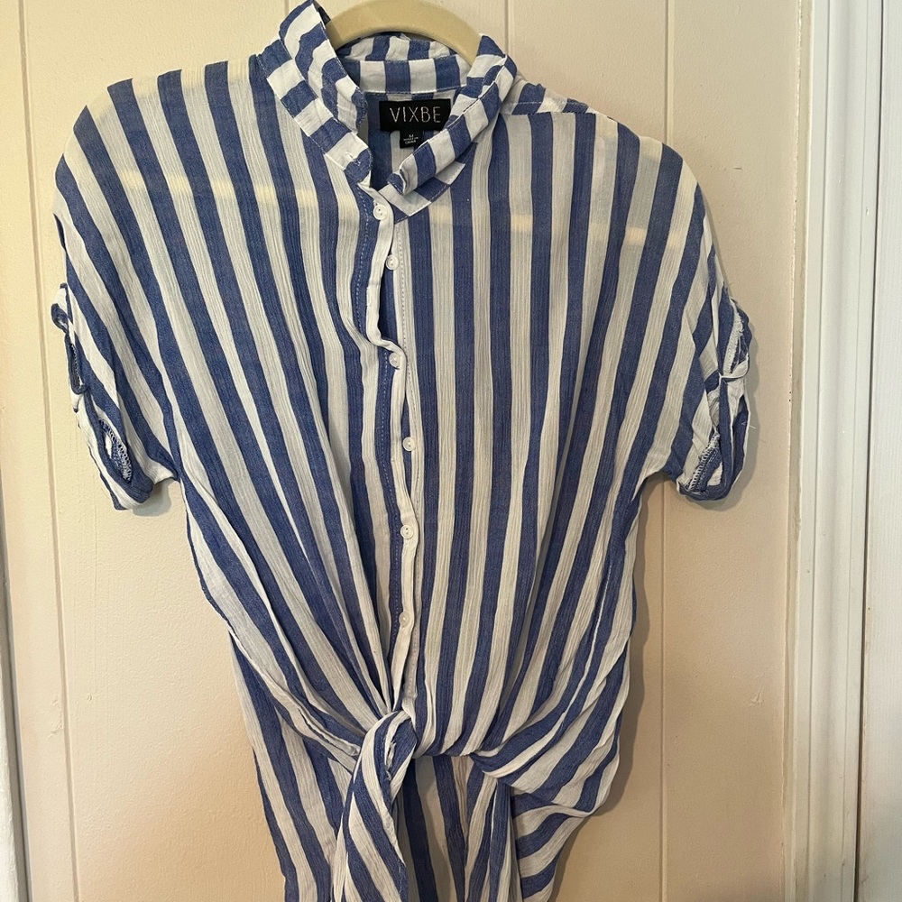 Nautical Blue and White Striped Blouse